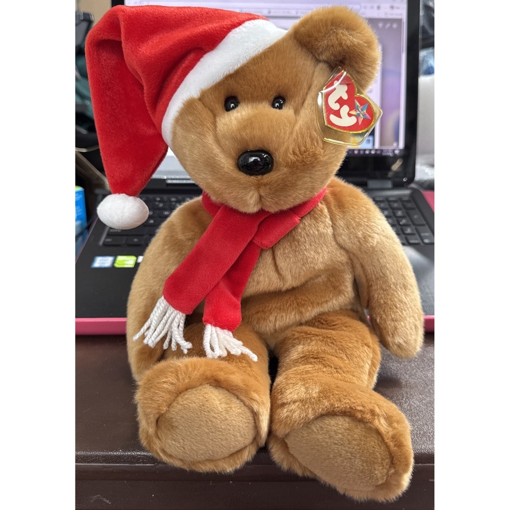 Ty Beanie Baby 1997 Holiday Teddy Bear First Holiday Teddy Santa Scarf & Hat